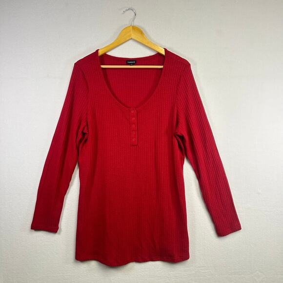 Woman's Torrid Henley Waffle Knit Red Long Sleeve Top - Size 2 ( XXL) Casual - Picture 1 of 9